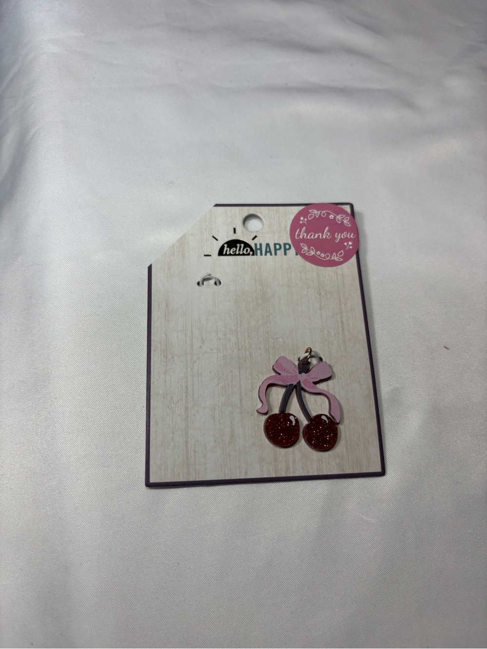 New Cherry Charm Pendant with Pink Bow